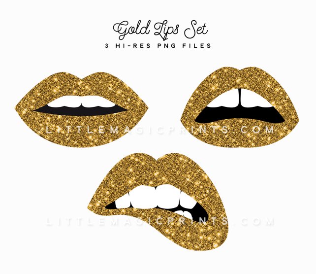 642x556 Gold Lips Clipart Set V Day Gold Glitter Vector Lips Set Etsy
