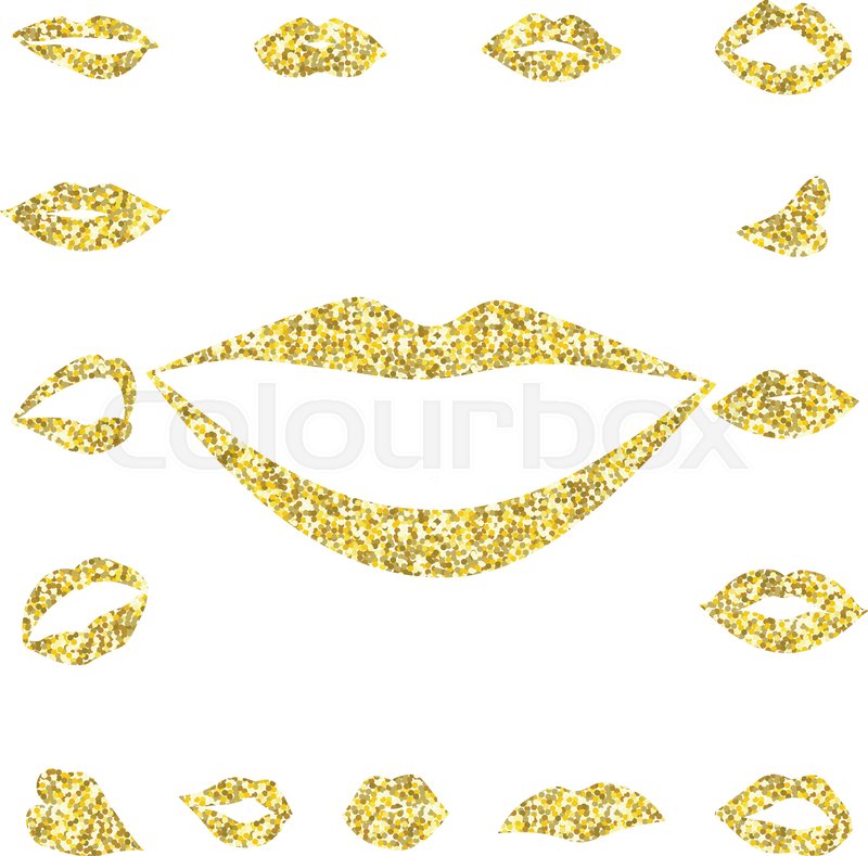 800x789 Set Gold Lips Girl Silhouette Isolated On White Background. Icons