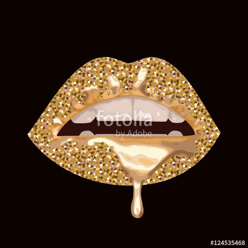 500x500 Vector Illustration With Parted Lips. Gold Glitter On Sexy Lips