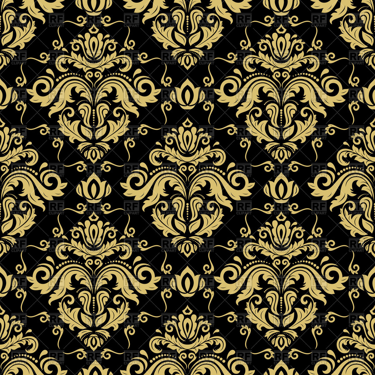 1200x1200 Damask Black And Gold Seamless Pattern Vector Image Vector