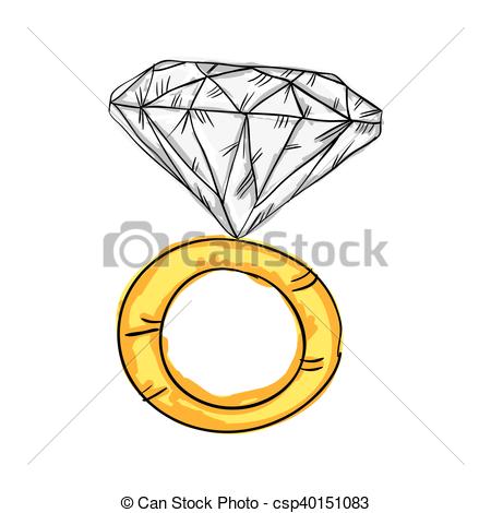 450x470 Engagement Gold Ring With Big Diamond. Drawn Design. Vector