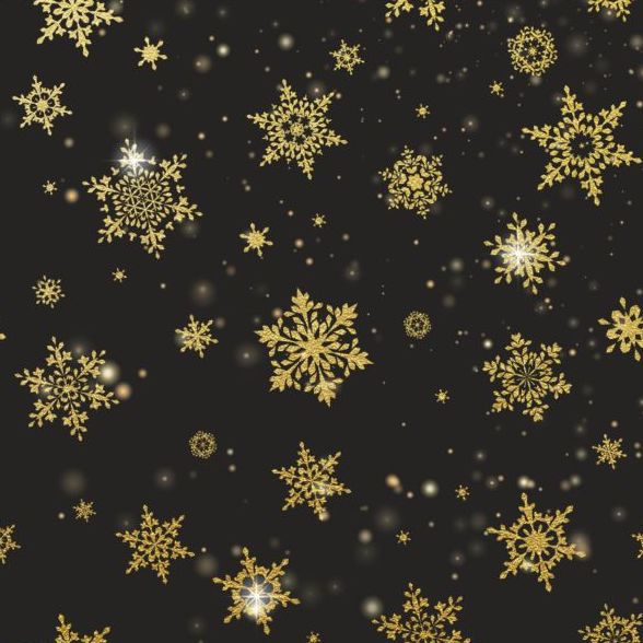 588x588 Gold Snowflakes Seamless Pattern With Dark Backgrounds Vector 05
