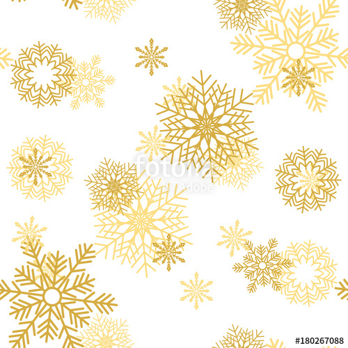 500x500 Golden Snowflakes On White Background. Christmas Snowy Seamless