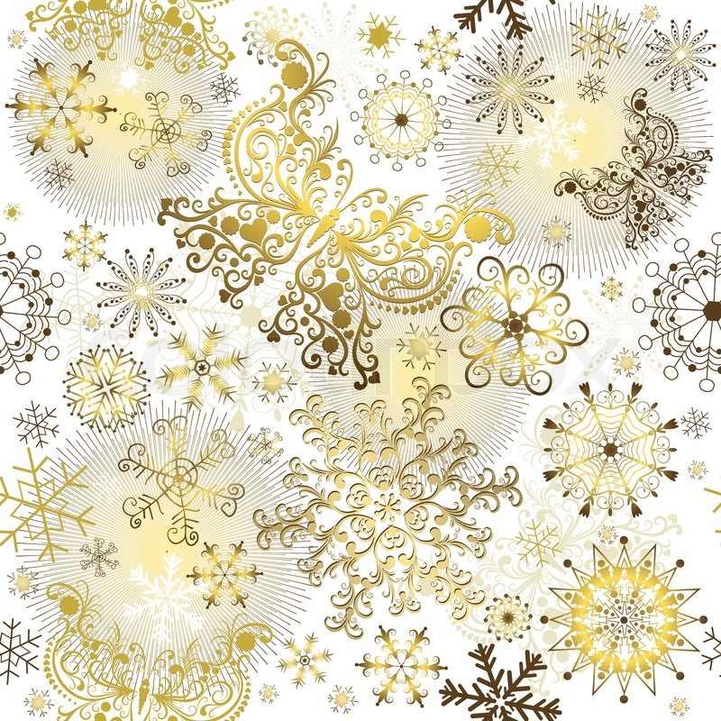 800x800 Seamless White Christmas Pattern With Golden Snowflakes And