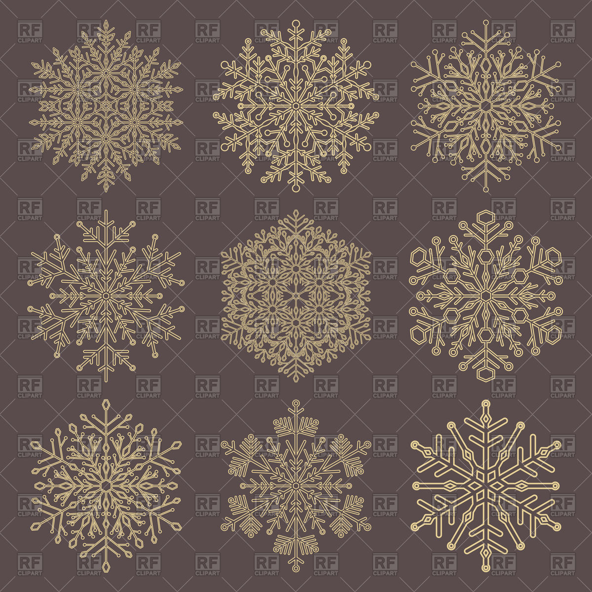 1200x1200 Set Of Gold Snowflakes Lace Vector Image Vector Artwork Of
