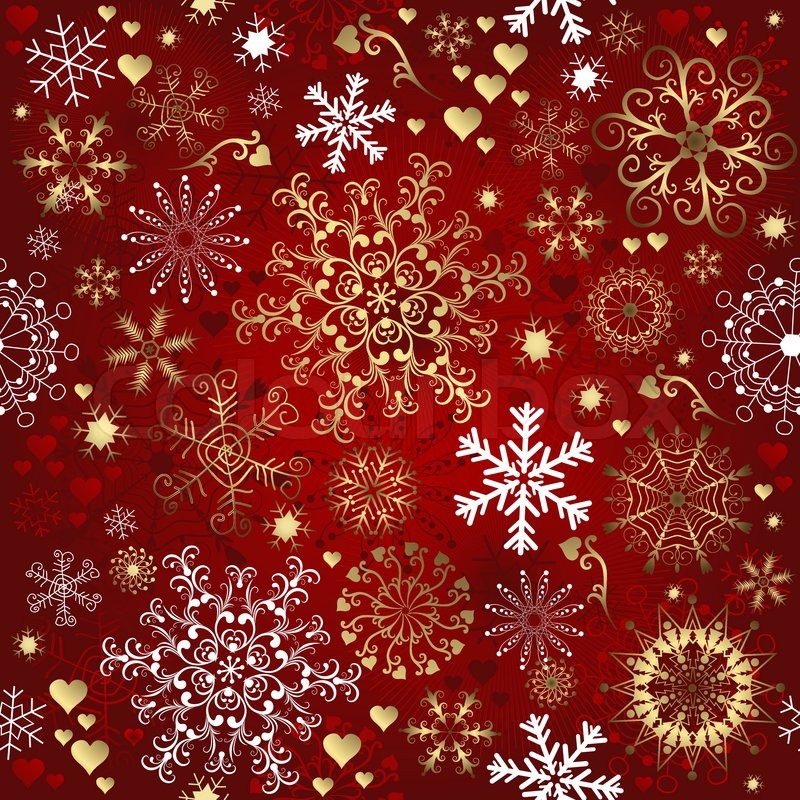 800x800 Christmas Red Seamless Pattern With Gold And White Snowflakes