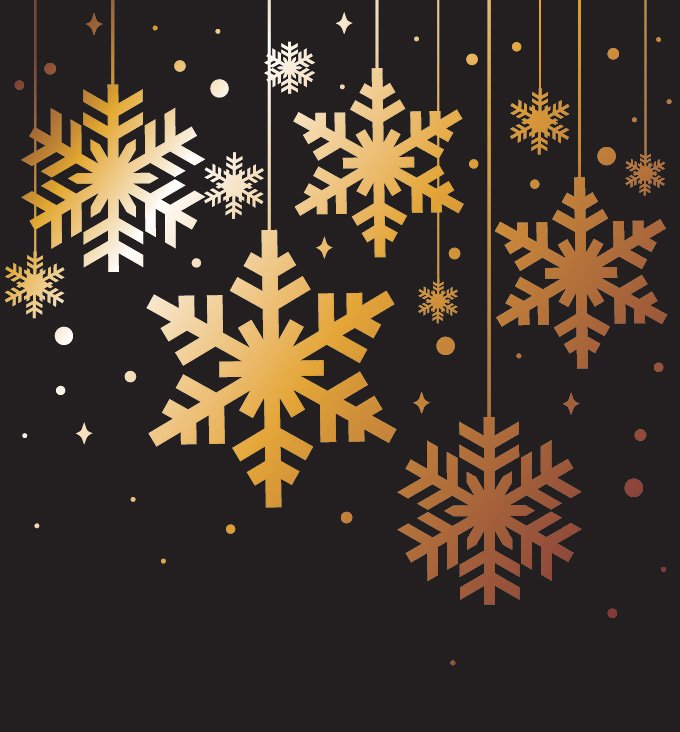 680x732 Free Golden Snowflakes Christmas Background Vector Elements (Free