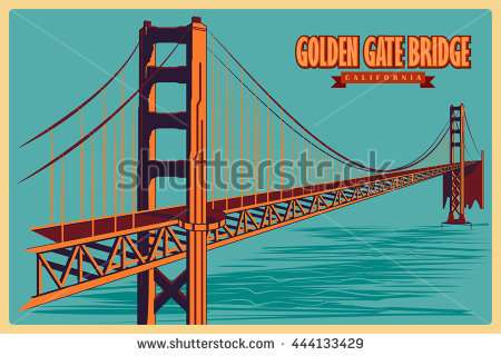 450x320 Golden Gate Bridge Drawing Elegant San Francisco Postcard Vector