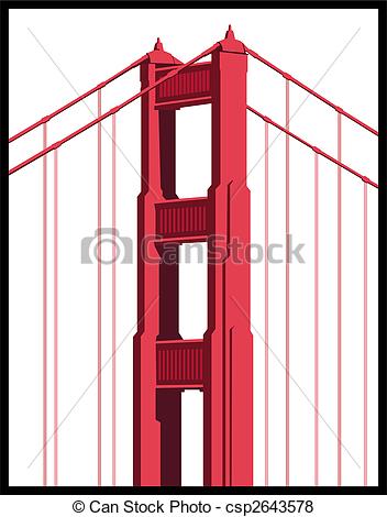 352x470 Golden Gate Bridge Art Isolated On A White Background.