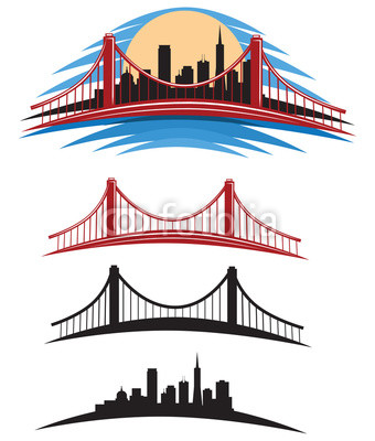 340x400 San Francisco Bay Golden Gate Bridge Vector Illustration Pack