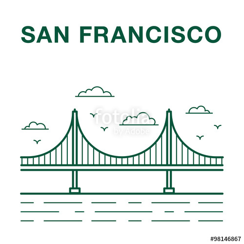 500x500 San Francisco Golden Gate Bridge Line Art Illustration Stock