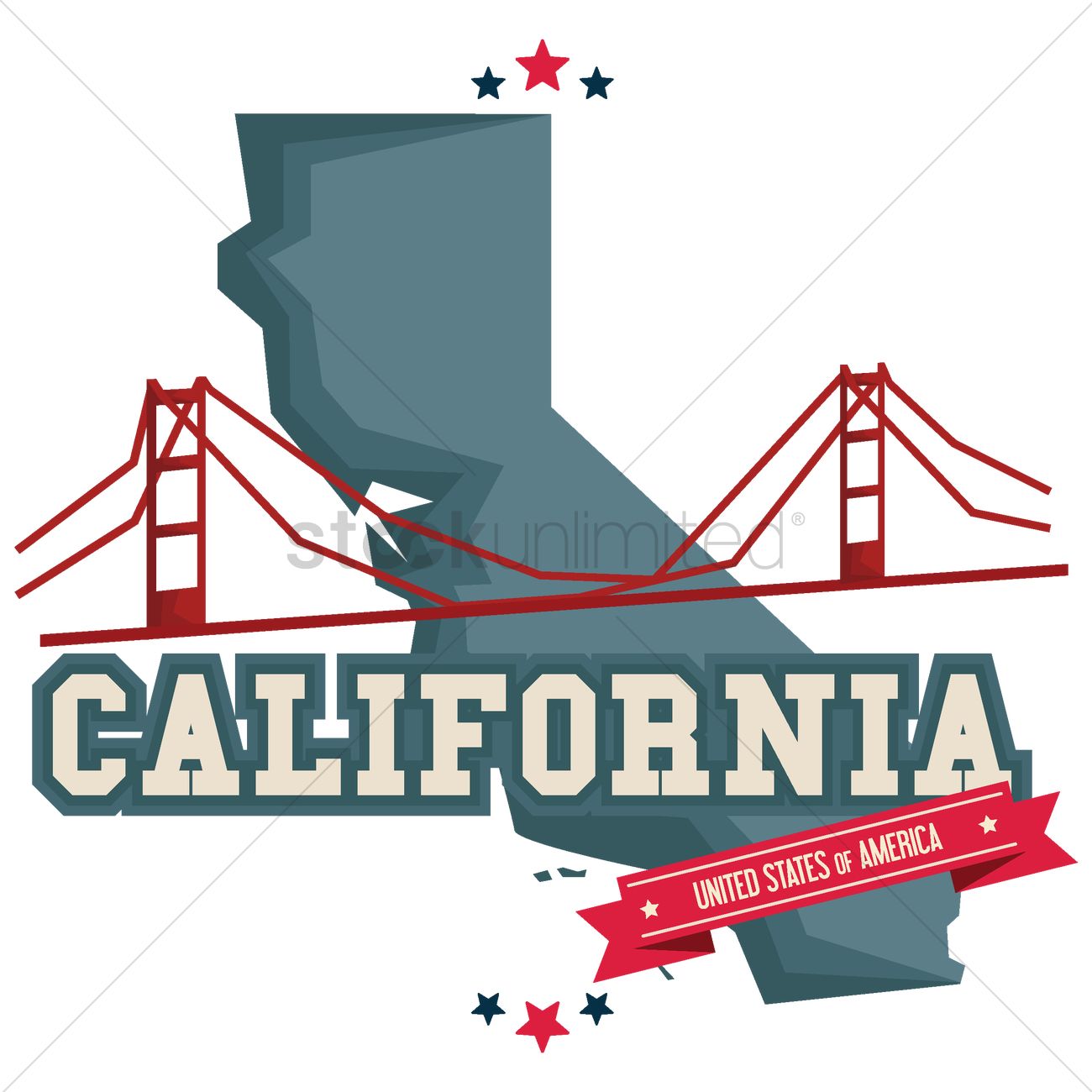1300x1300 California Map With Golden Gate Bridge Vector Image