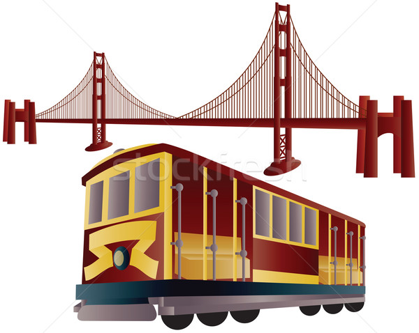 600x478 San Francisco Cable Car And Golden Gate Bridge Vector Illustration