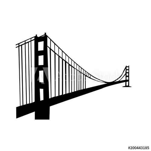 500x500 Golden Gate Bridge Silhouette On White Background, In Black