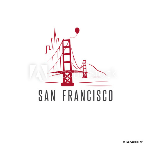 500x500 San Francisco Skyline,balloon And Golden Gate Bridge Vector Design