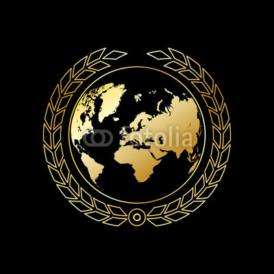 400x400 A Golden Globe With Wheaten Wreath. Gold Earth On A Black