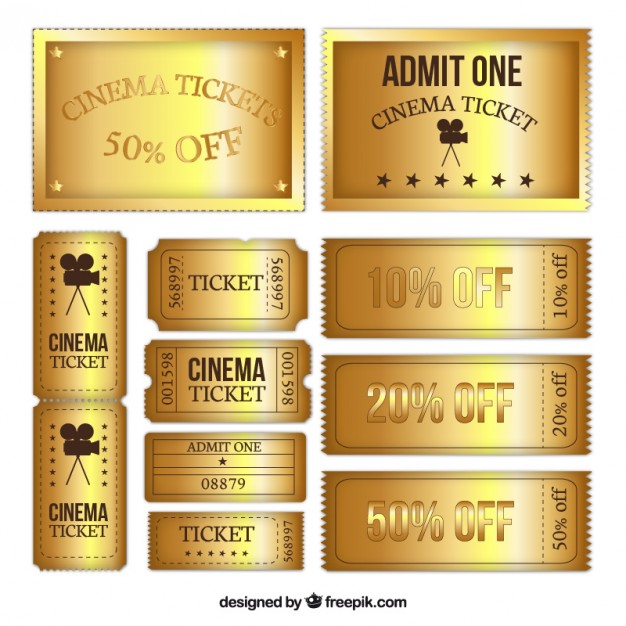 626x626 Golden Cinema Tickets Collection Free Vectors Ui Download