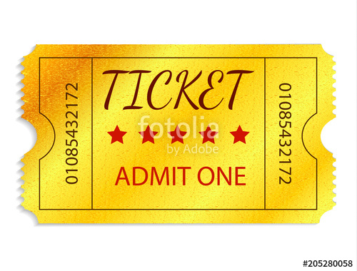 500x380 Golden Ticket Isolated On White Background. Vector Illustration