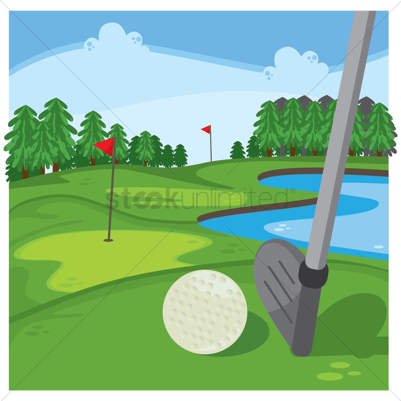 1300x1300 Golf Course With Golf Ball And Club Vector Image