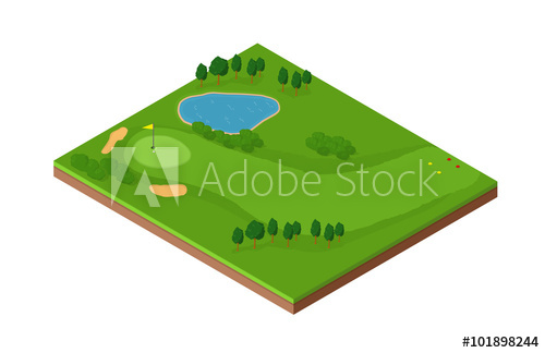 500x324 Isometric Golf Course Icon Illustration. A Vector Image Of An