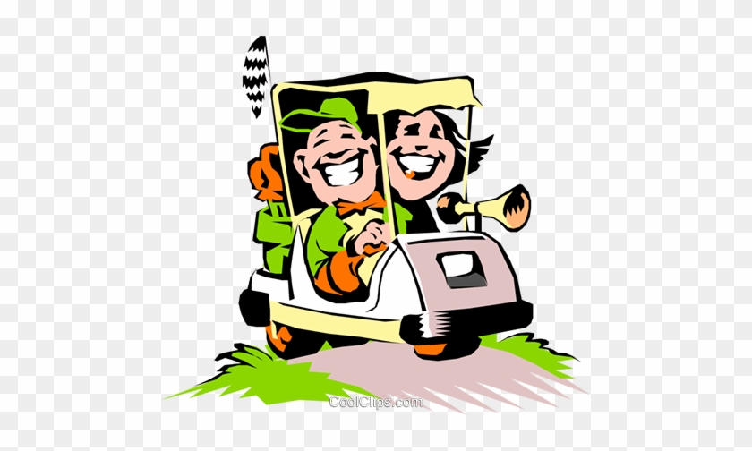 840x504 Golf Vector Clipart Of A Couple In A Cartoon Golf Cart