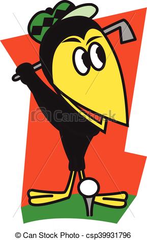 289x470 Bird Palying Golf Vector Art Illustration.