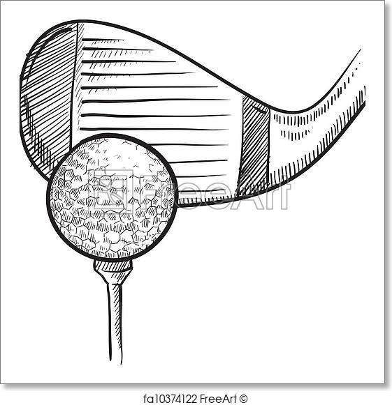 561x581 Free Art Print Of Golf Tee And Club Sketch. Doodle Style Golf