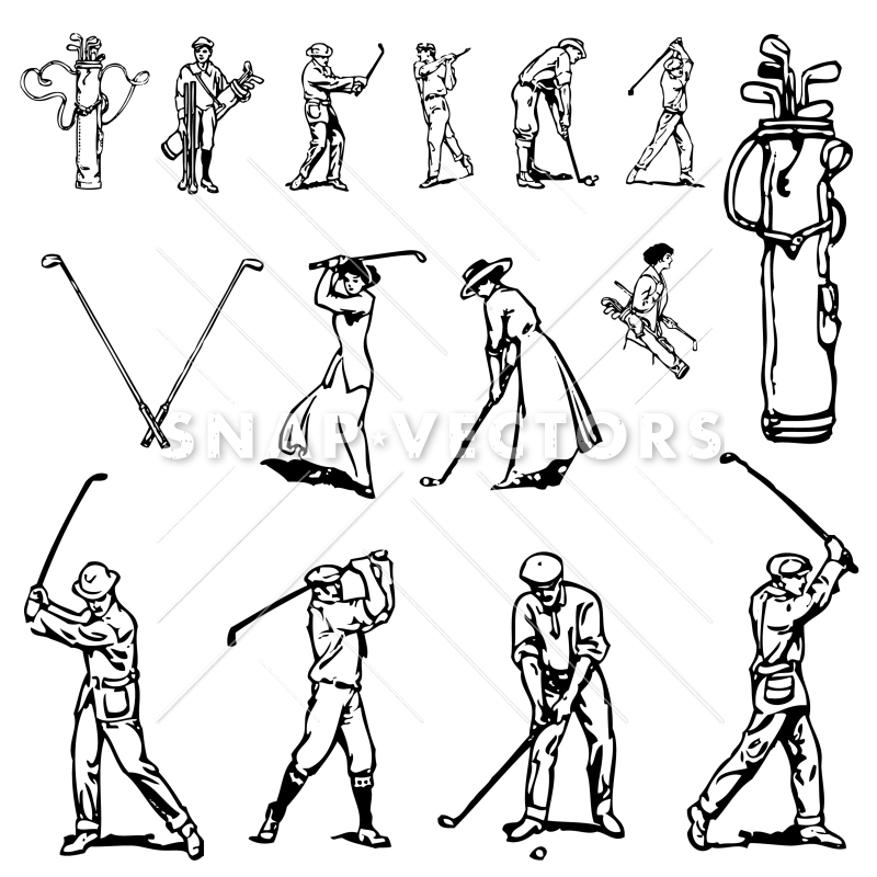 800x800 Vector Clipart Vintage Golf Set