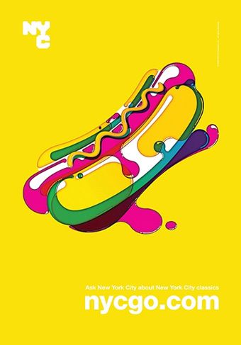340x487 Nycgo, Poster Design, Exhibition, Hot Dog, Food, Bright Colourful