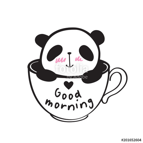 500x500 Good Morning. Little Cute Panda In A Cup With Heart. Vector