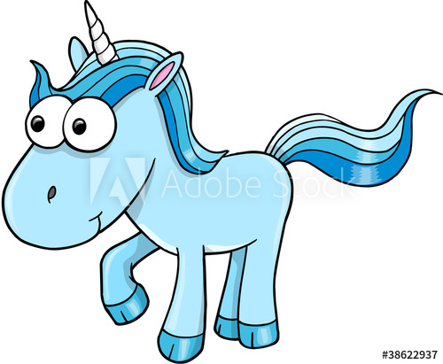 500x411 Goofy Blue Unicorn Vector Illustration