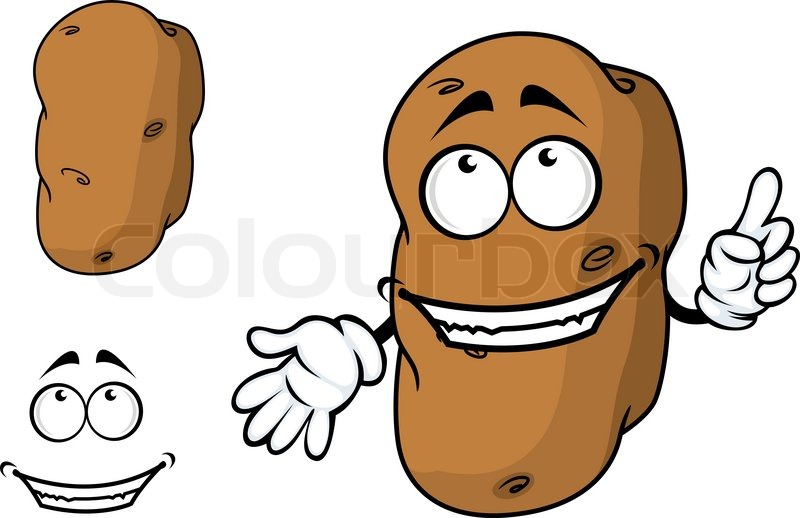 800x518 Happy Goofy Cartoon Potato Character With A Big Smile Pointing A