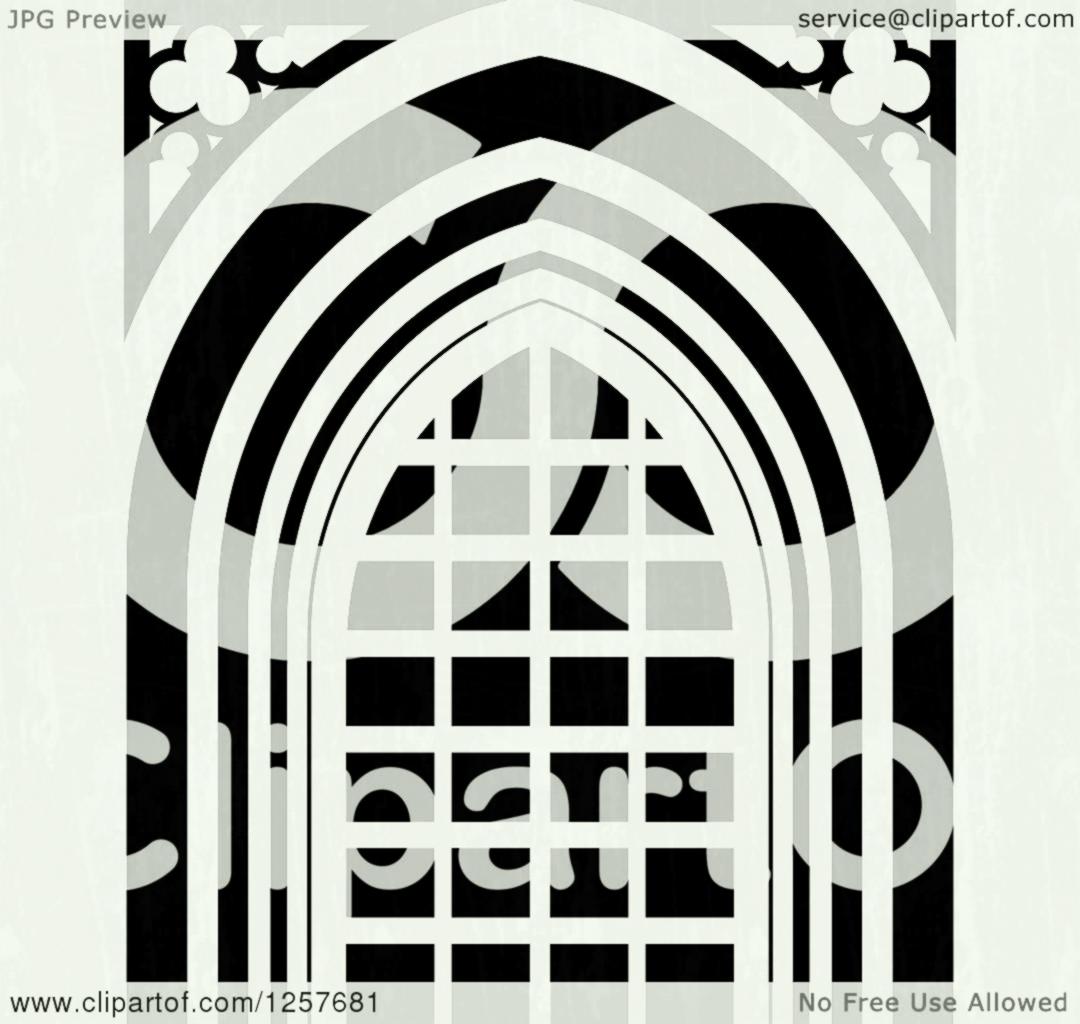 1080x1024 Clipart Of A Black And White Gothic Window Royalty Free Vector By