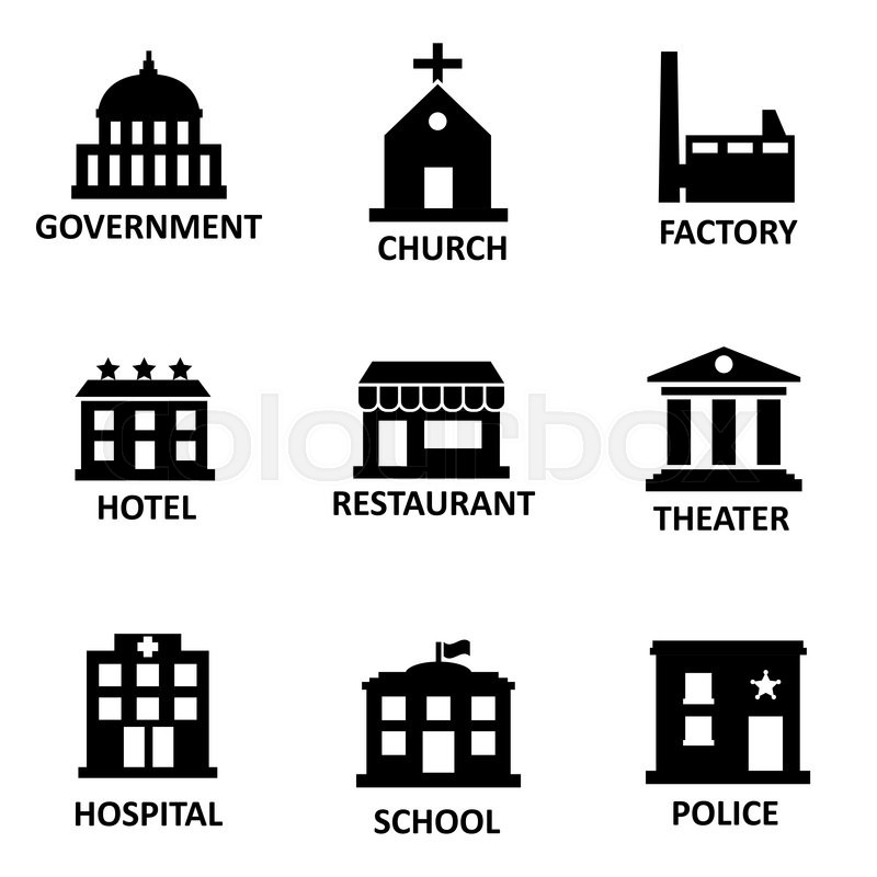 800x800 Vector Black Government Building Icons Set On White Bacground