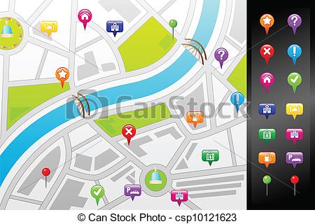 450x320 A Vector Illustration Of A Gps Street Map With Usable Icons.