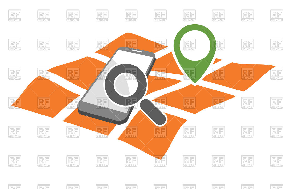 1200x779 Mobile Phone With Magnifying Glass On Geo Gps Map Vector Image