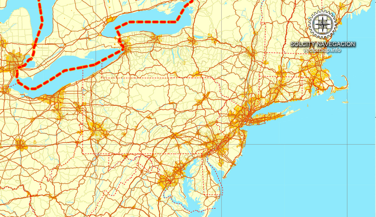 1200x692 Us + Canada Printable Vector Full Road Map Editable Adobe Illustrator