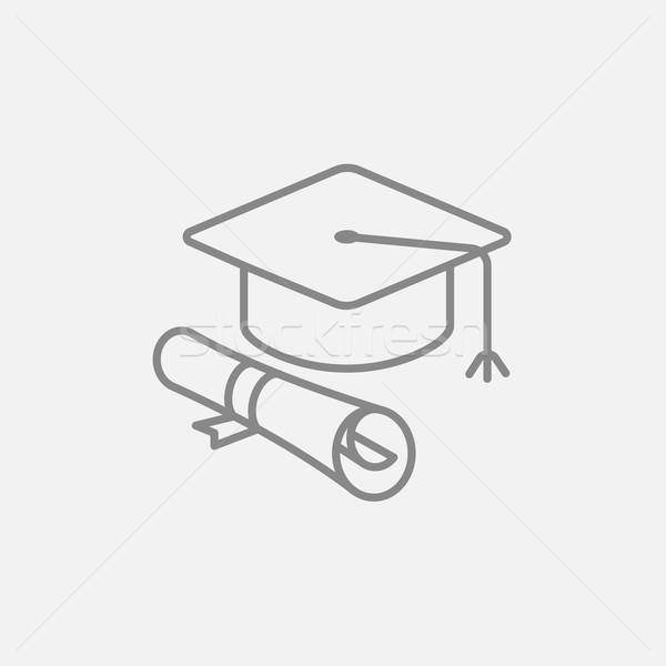 600x600 Graduation Cap With Paper Scroll Line Icon. Vector Illustration