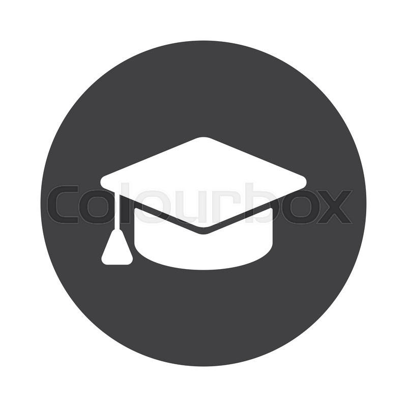 800x800 White Graduation Cap Icon On Black Button Isolated On White