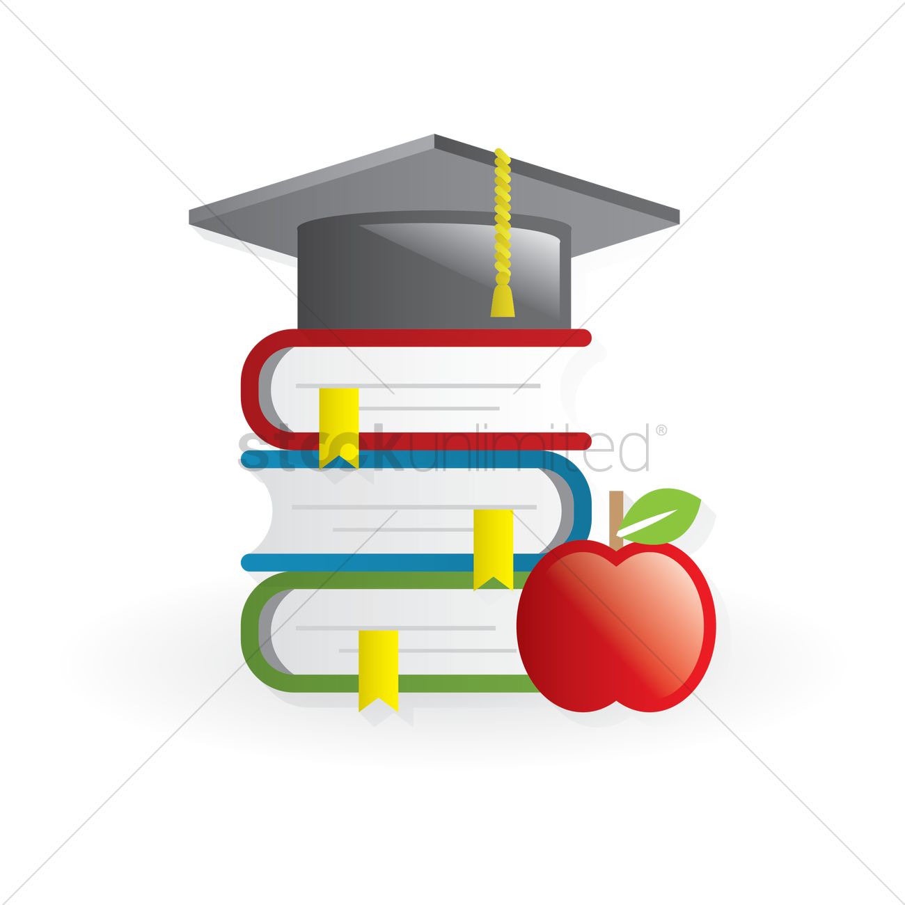 1300x1300 School Books, Apple And Graduation Hat Vector Image