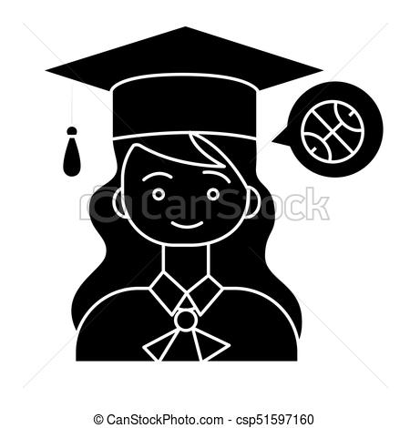 450x470 Graduation Girl With Hat Icon, Vector Illustration, Black Sign On