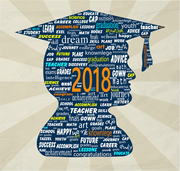 600x570 2018 Graduation Banner With Texts Arrangement And Silhouette Free