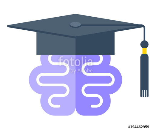 500x429 Human Brain In The Graduate Hat. Vector Flat Illustration Of Mind