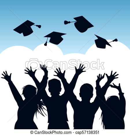 450x470 Graduation Celebration Silhouettes. Happy Students Throwing