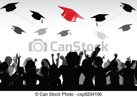 450x320 Graduation. Illustration Of Graduates Tossing Mortar Board In Air.