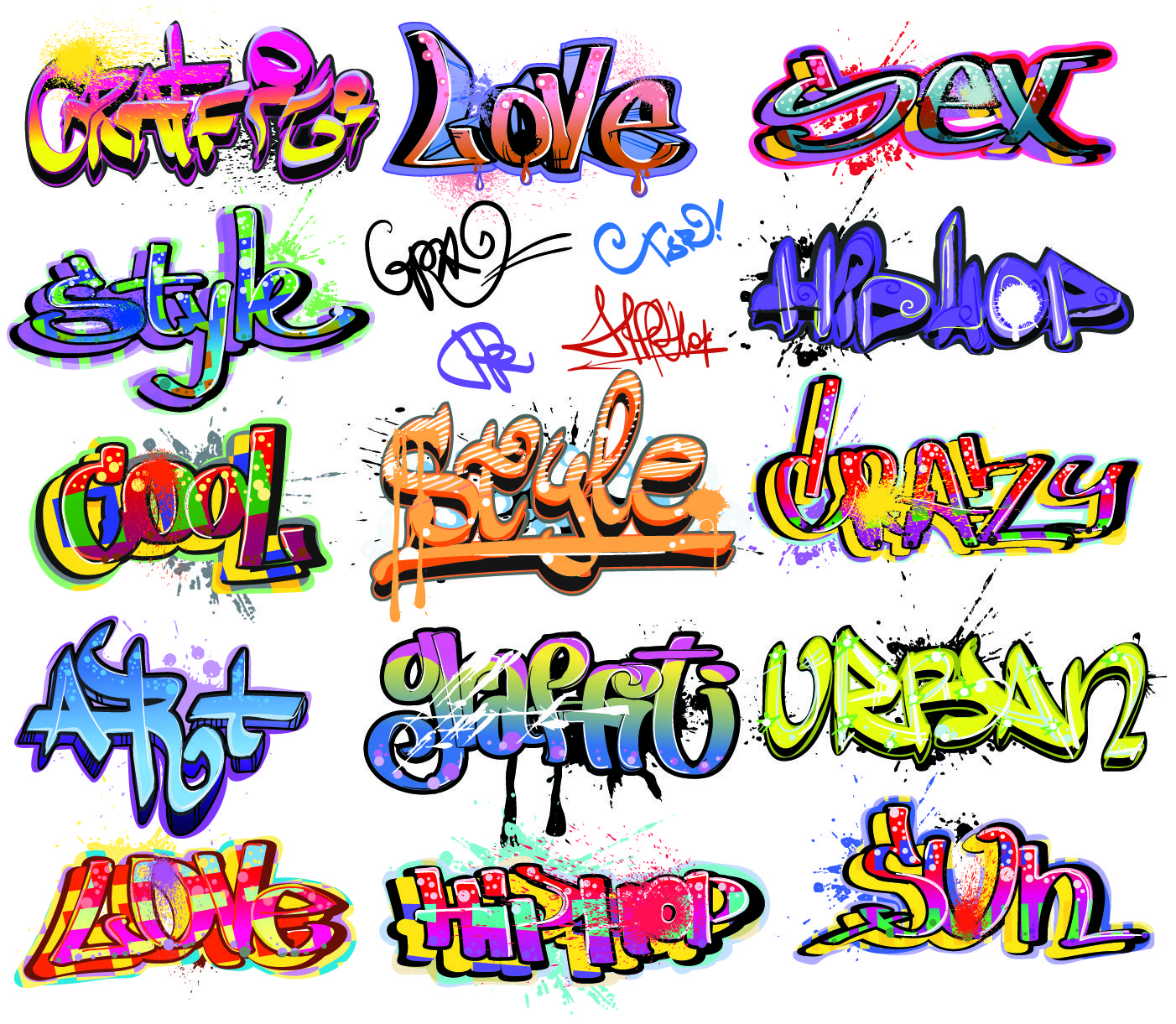 1402x1221 Free Vector Beautiful Graffiti Font Design 01 Vector English