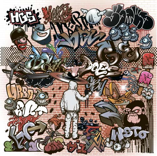 500x498 Graffiti Wall Design Vector Material 01 Free Download