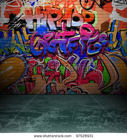 432x470 Stock Vector Graffiti Wall Background, Urban Street Grunge Art