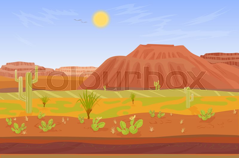 800x530 Seamless Cartoon Prairie Desert Grand Canyon Landscape With Rocks