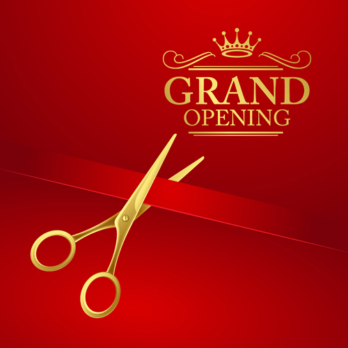 500x500 Grand Opening With Golden Scissors Background Vector 02 Free Download